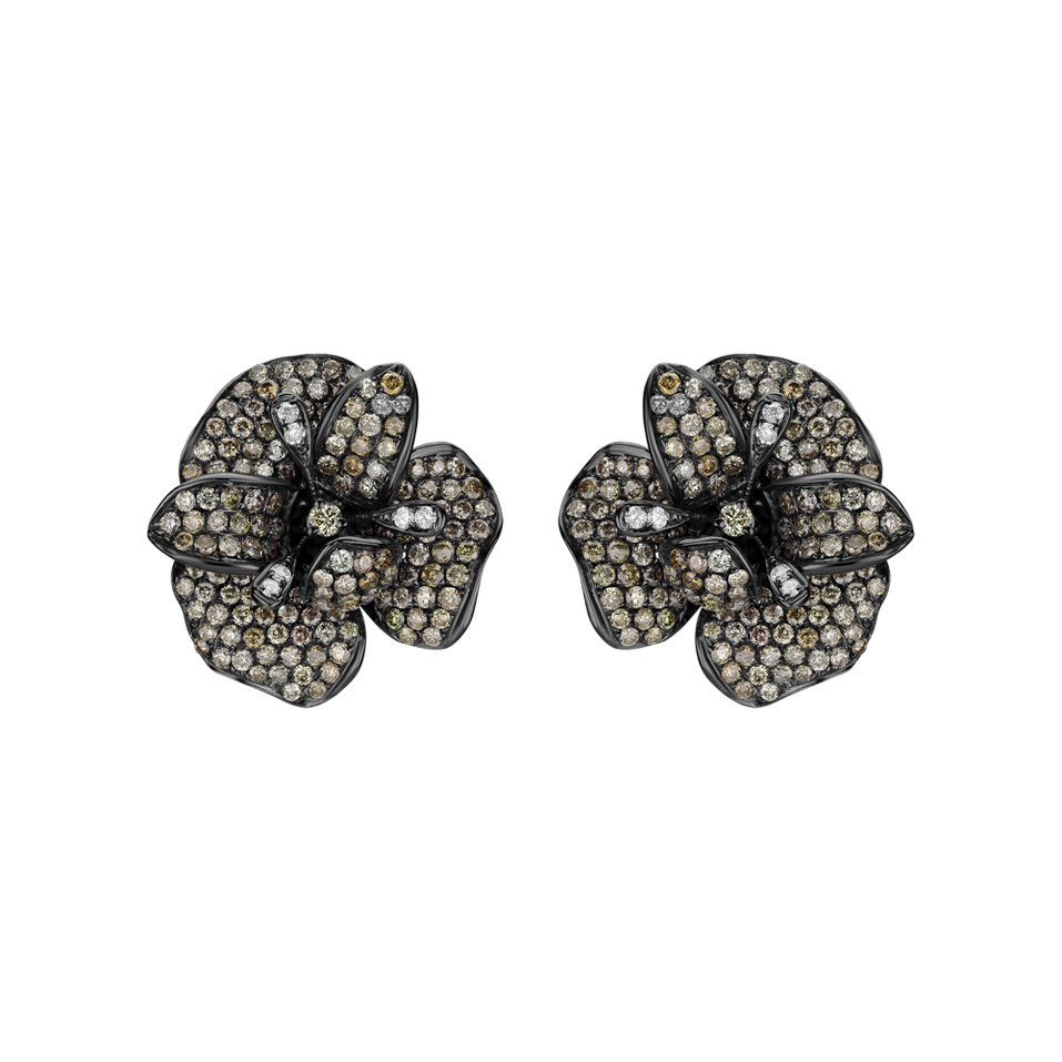 Earrings with brown and white diamonds Diabolical Flower
