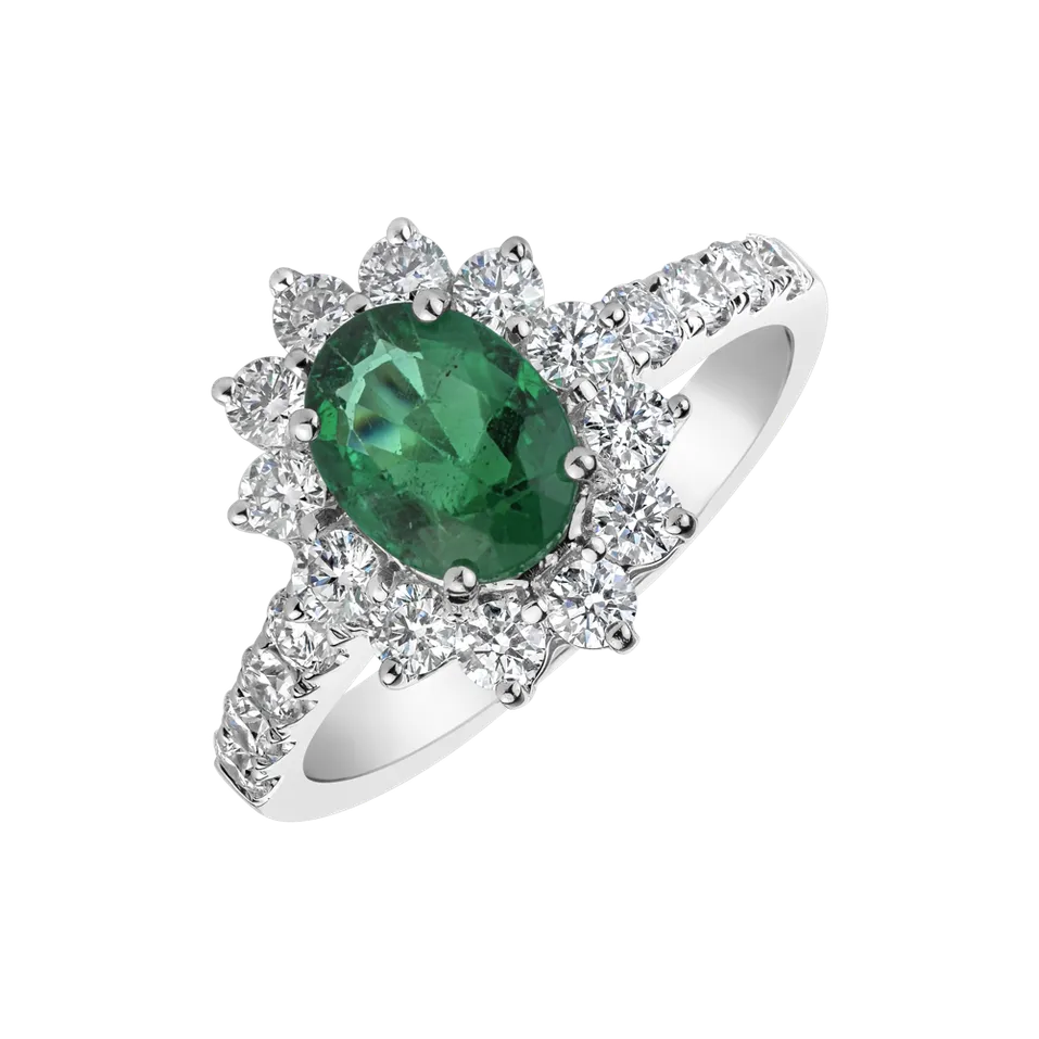 Diamond ring with Emerald Renaissance Poetry
