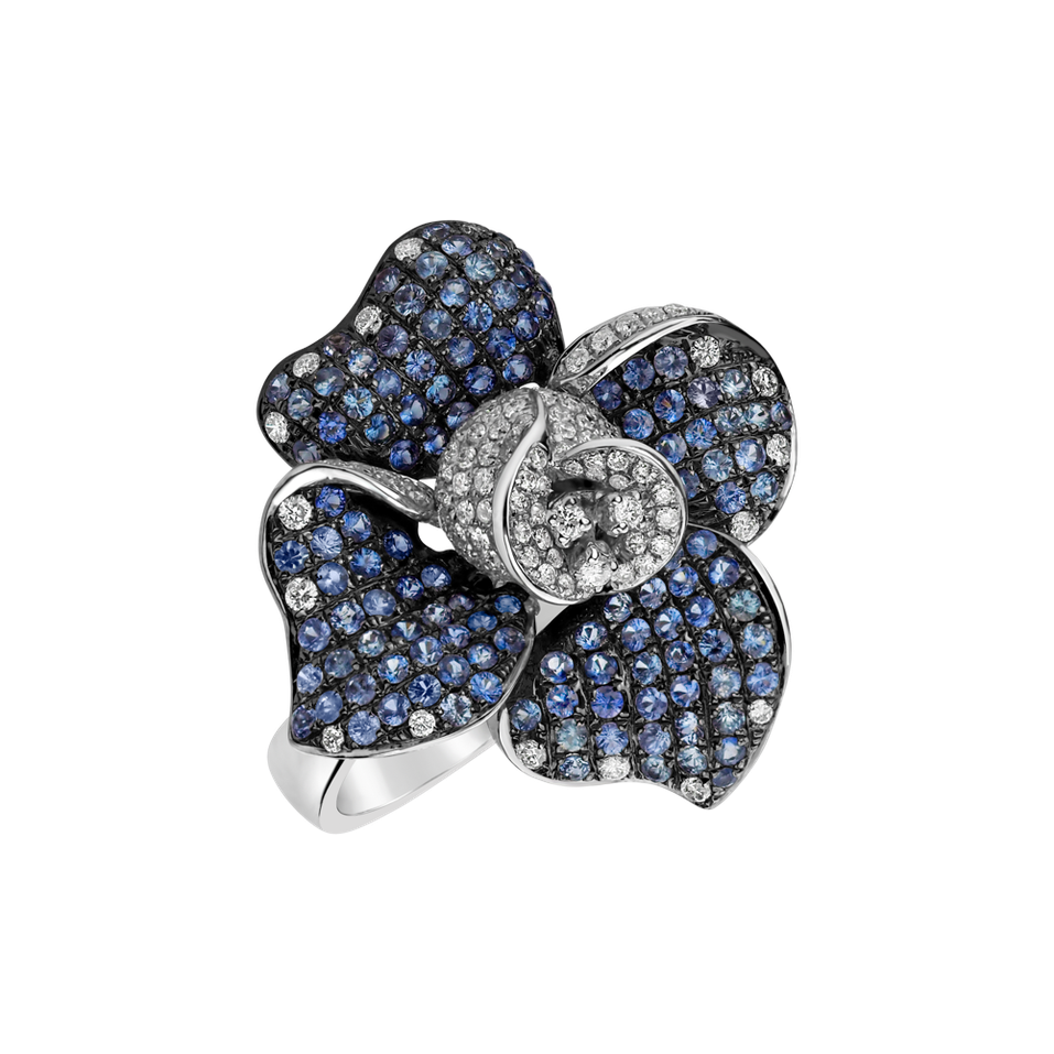 Diamond ring with Sapphire Passion Orchid