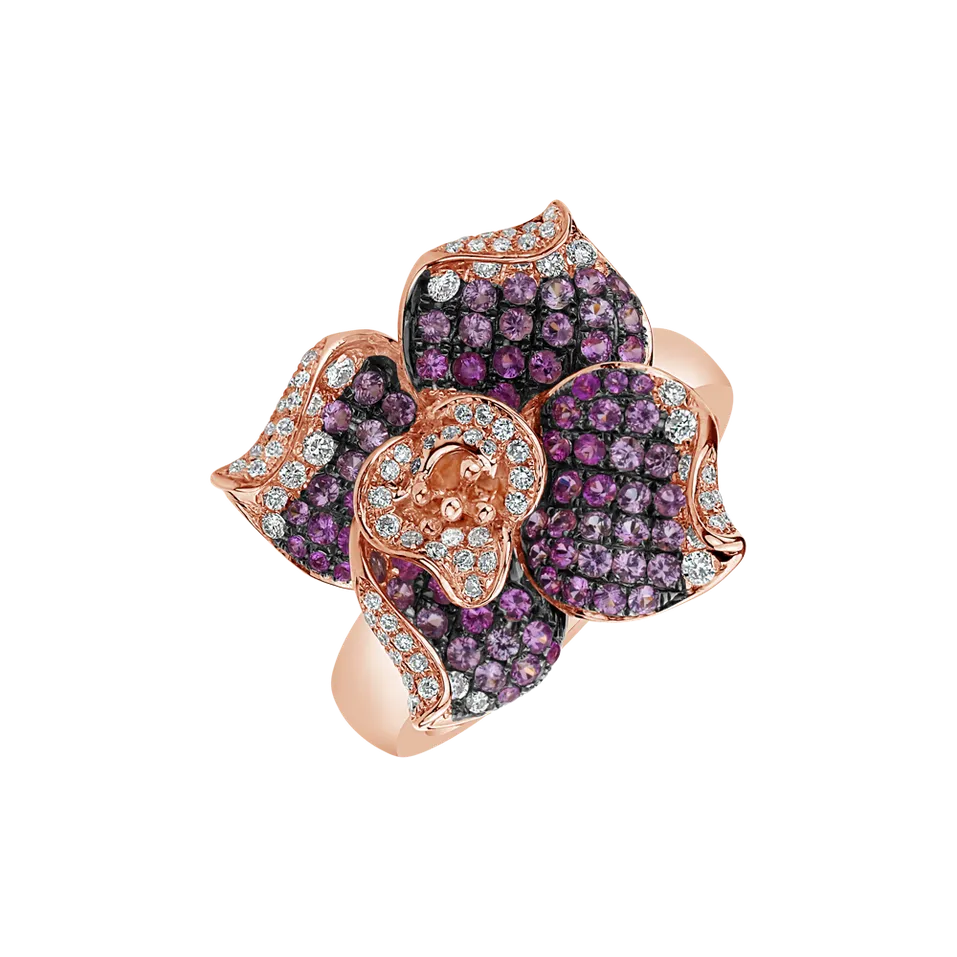 Diamond ring with Sapphire Venus Orchid