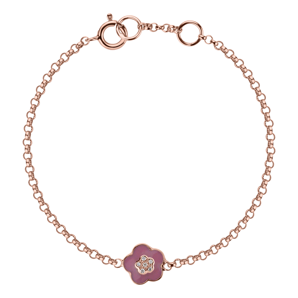 Diamond bracelet with Enamel Baby Flower