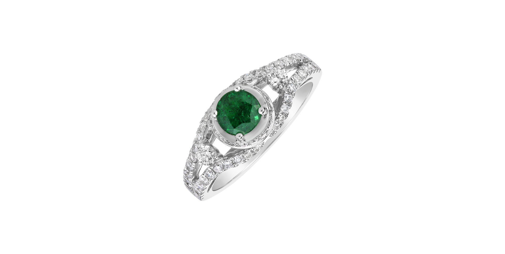 Diamond ring with Emerald Merci