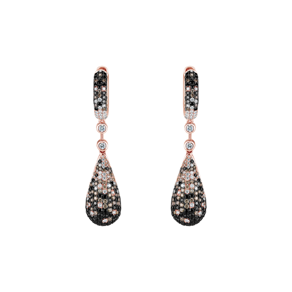 Earrings with white, brown and black diamonds Festive Drops