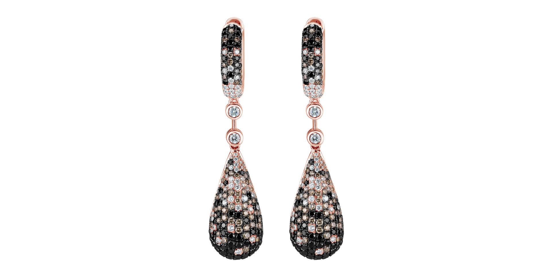 Earrings with white, brown and black diamonds Festive Drops