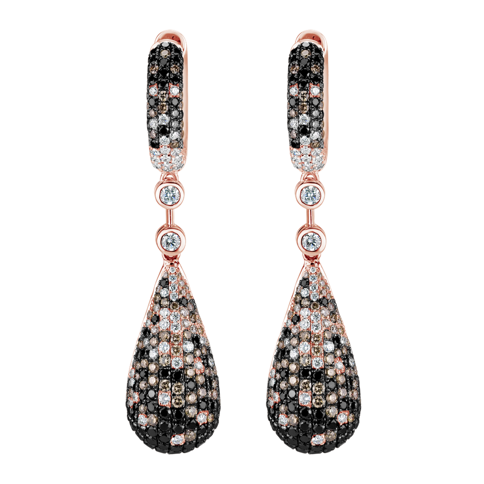 Earrings with white, brown and black diamonds Festive Drops