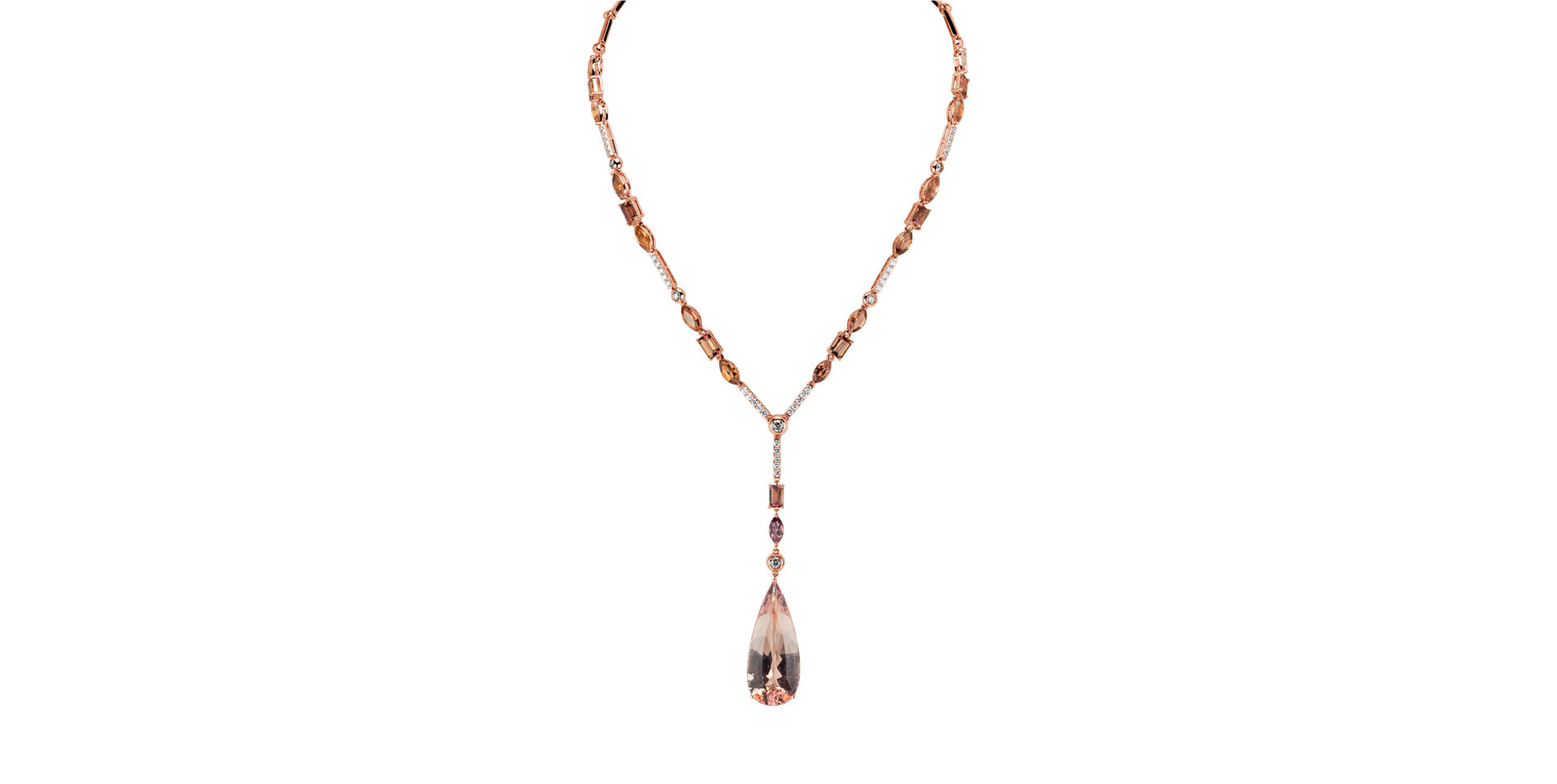 Diamond necklace with Morganite and Tourmalíne Sheherezad Tear