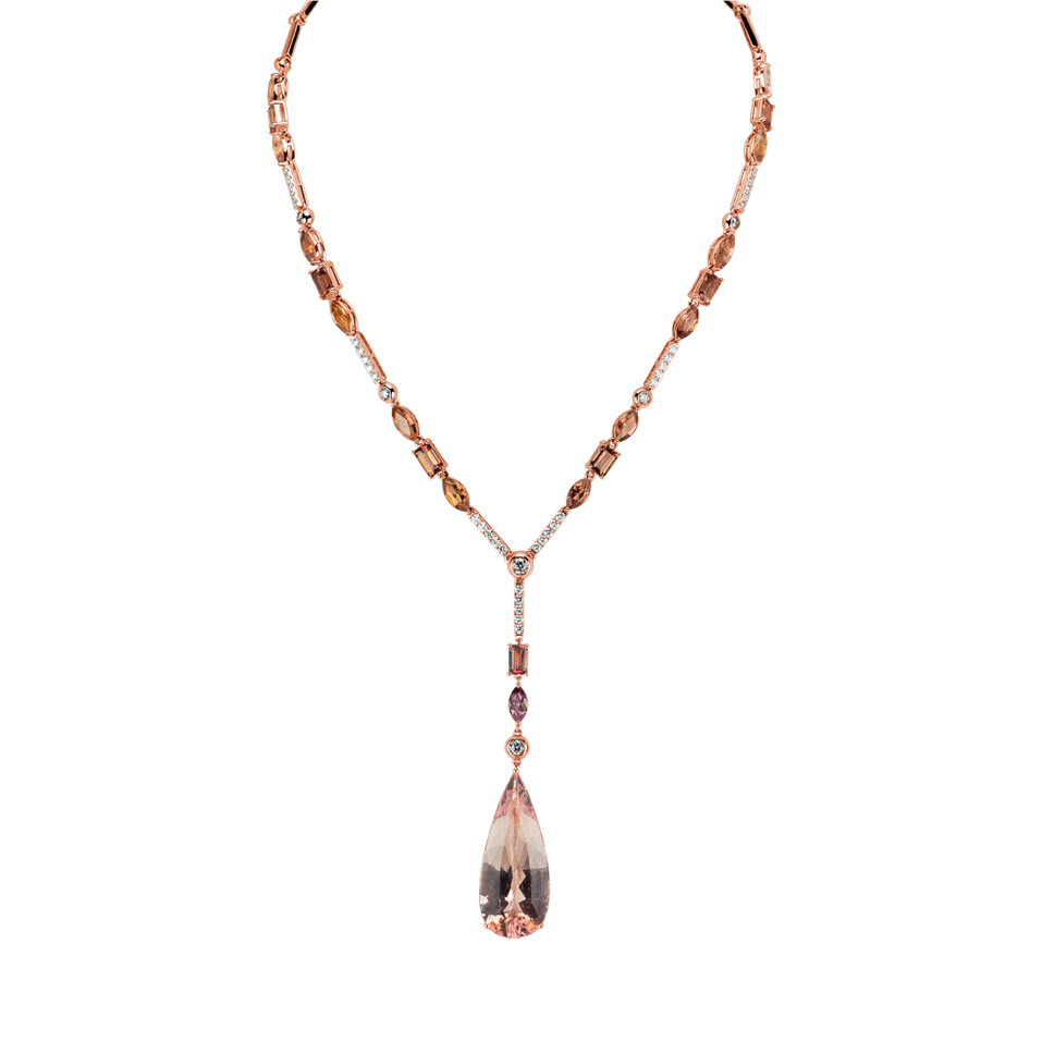 Diamond necklace with Morganite and Tourmalíne Sheherezad Tear