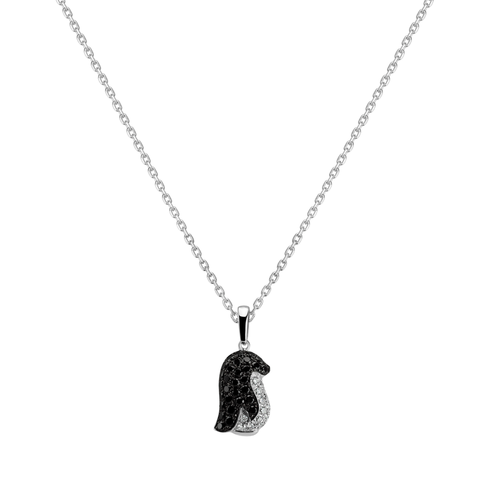 Pendant with black and white diamonds Tiny Penguin