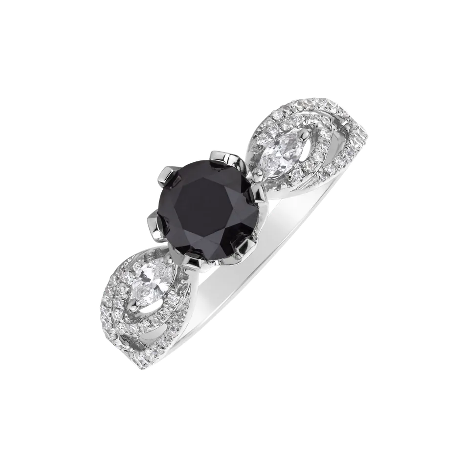 Ring with black and white diamonds Dark Romance