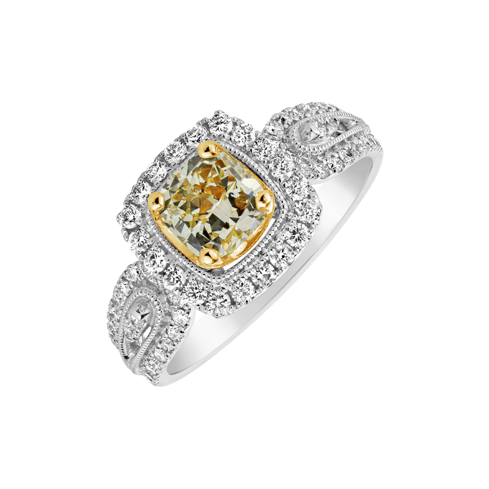 Ring with yellow and white diamonds Solar Treasure