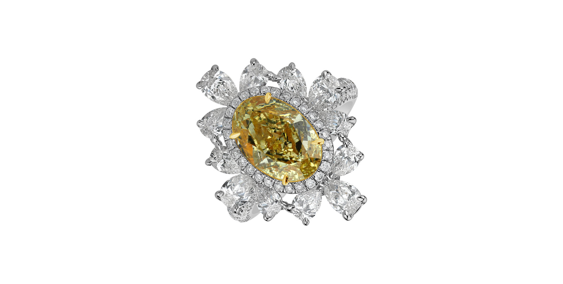 Ring with yellow and white diamonds Rose Gem