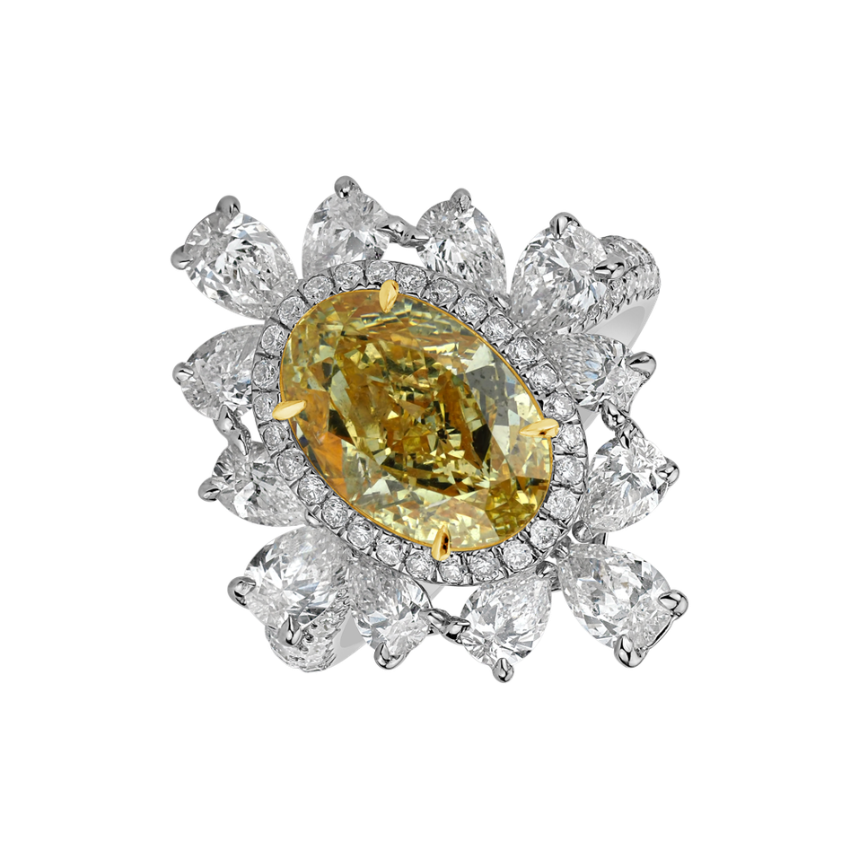 Ring with yellow and white diamonds Rose Gem