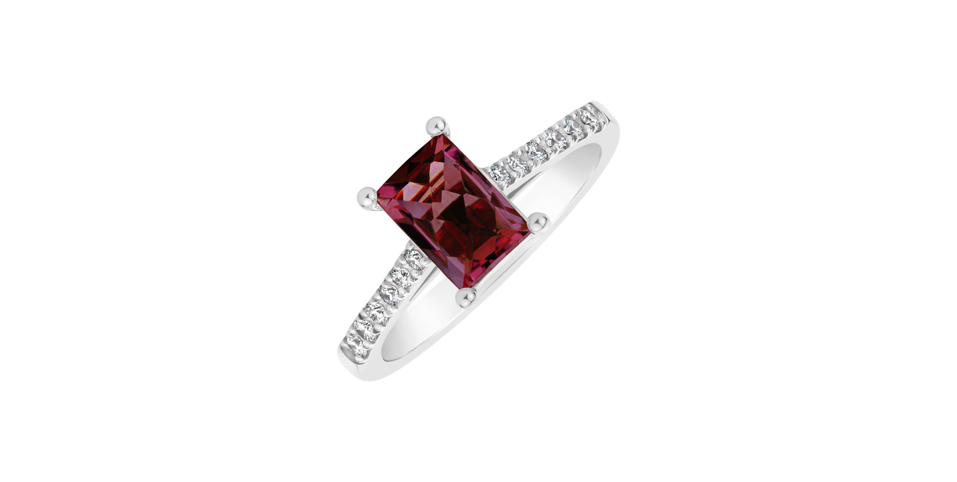 Diamond ring with Rhodolite Miracle Gem