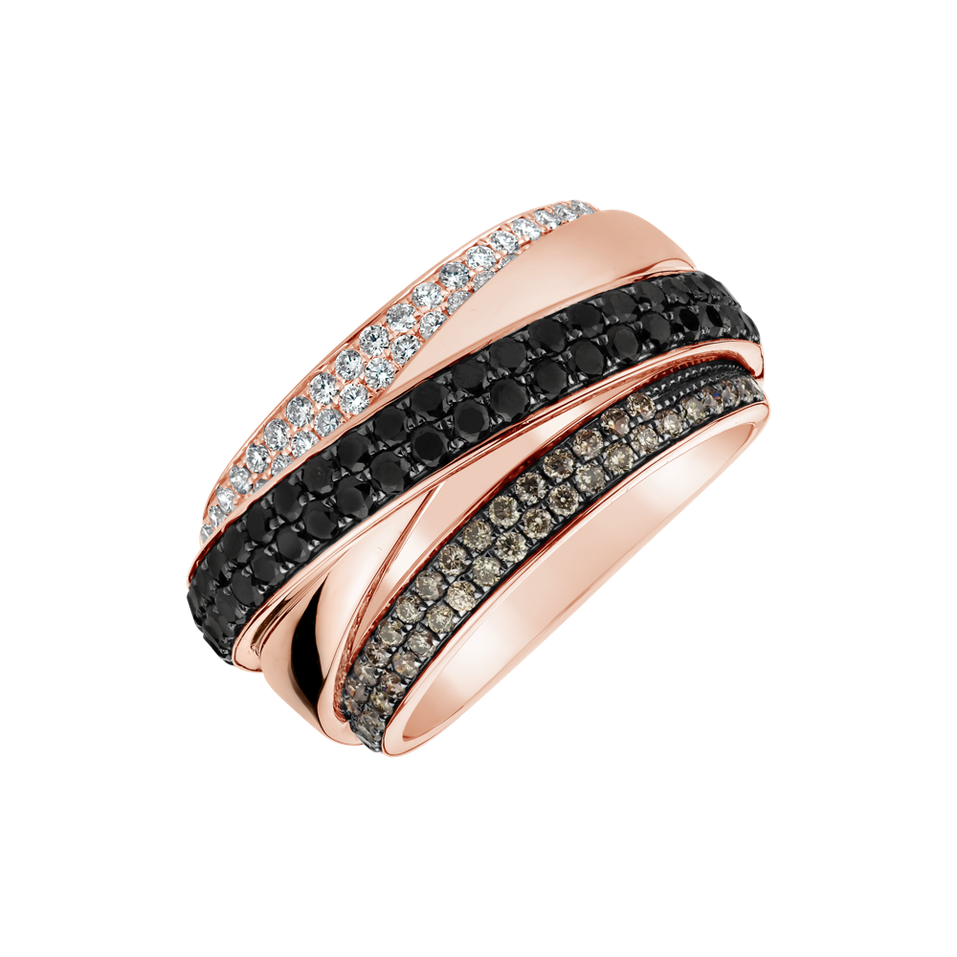 Ring with white, brown and black diamonds Starshine Glam