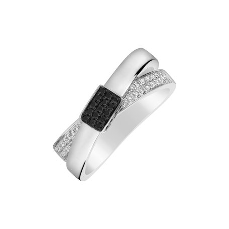 Ring with black and white diamonds Amazing Ribbon