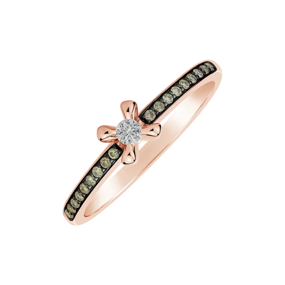 Ring with brown and white diamonds Moonlight Ray