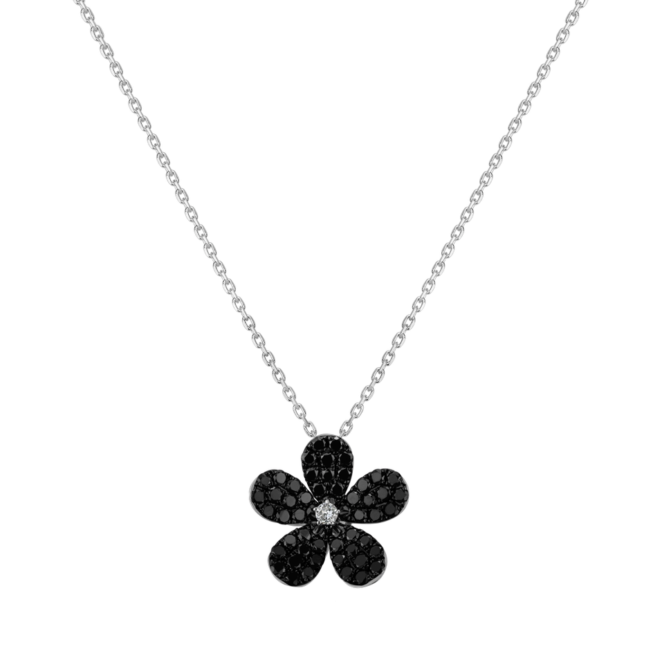 Pendant with black and white diamonds Sunshine Daisy