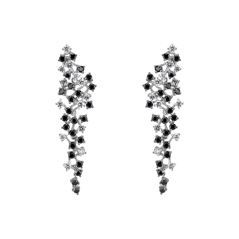 Earrings with black and white diamonds Sparkling Waterfall