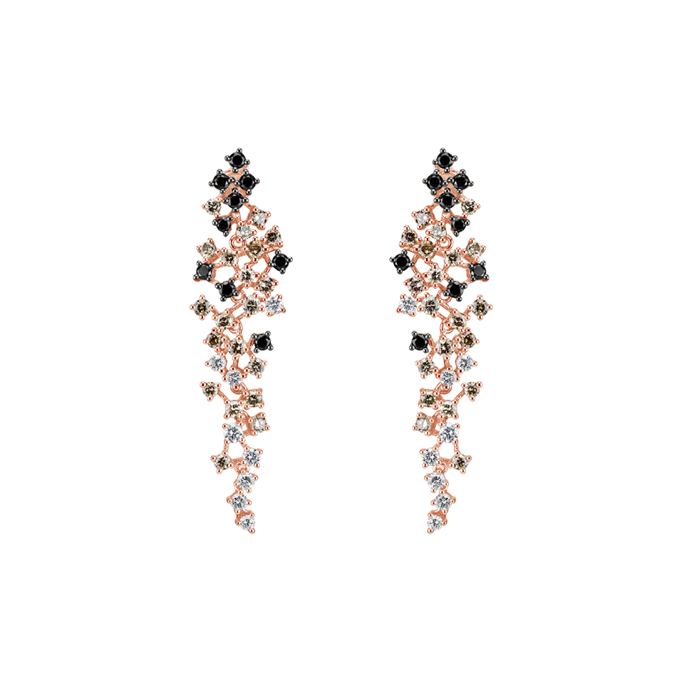 Earrings with white, brown and black diamonds Sparkling Waterfall