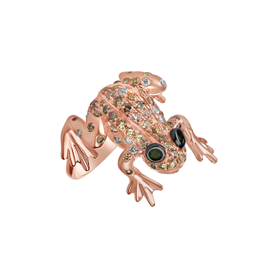 Ring with brown diamonds and Garnet Frog Prince