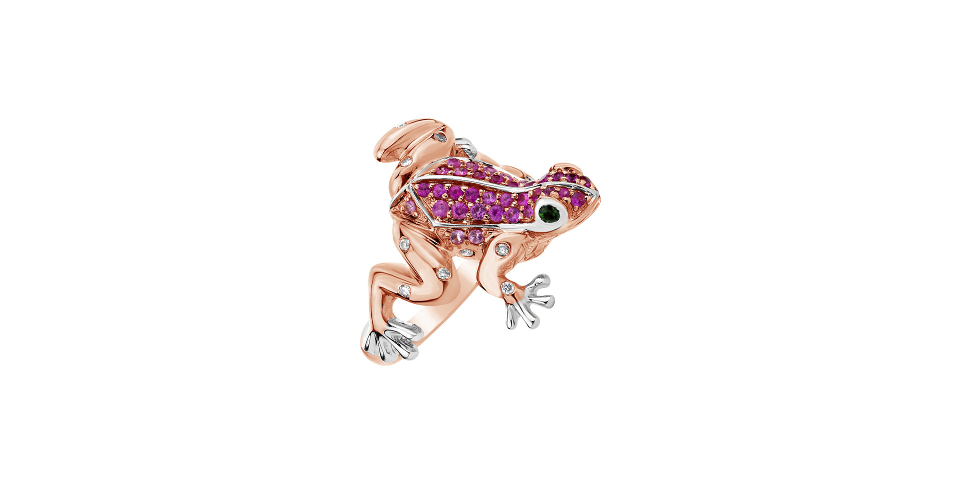 Ring with brown diamonds, Sapphire and Garnet Fairytale Frog