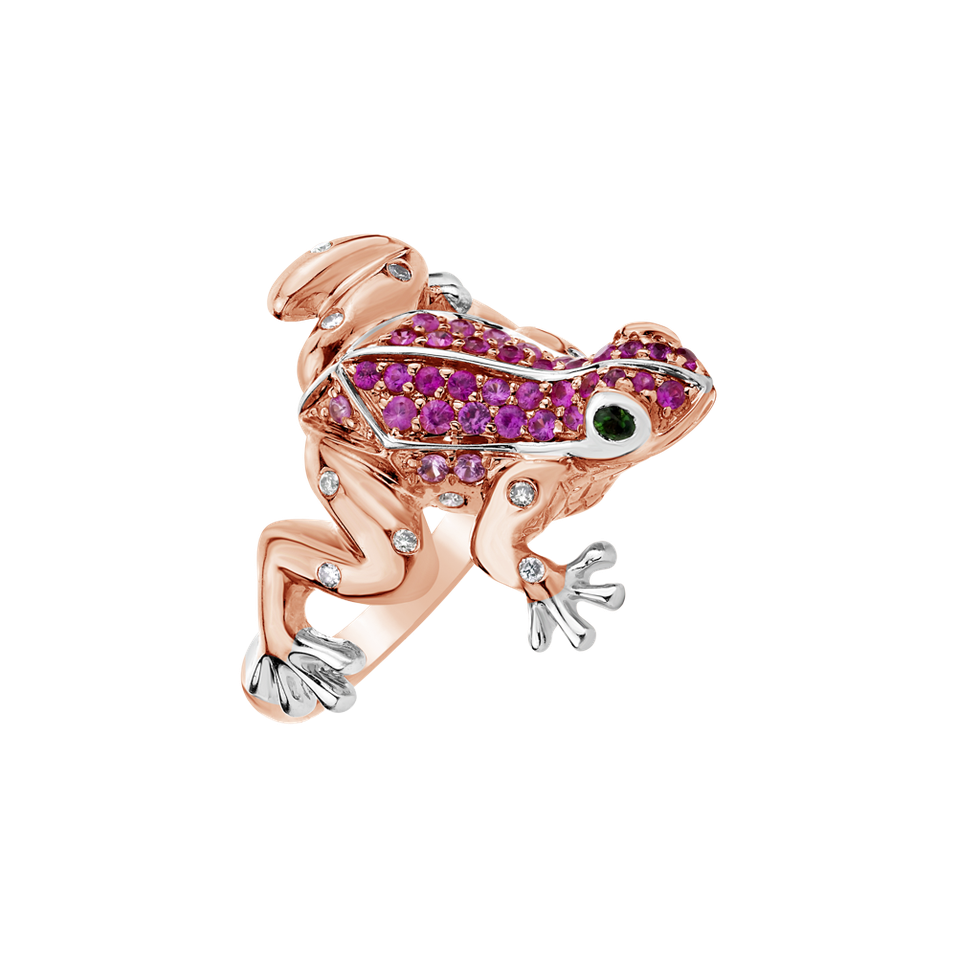 Ring with brown diamonds, Sapphire and Garnet Fairytale Frog