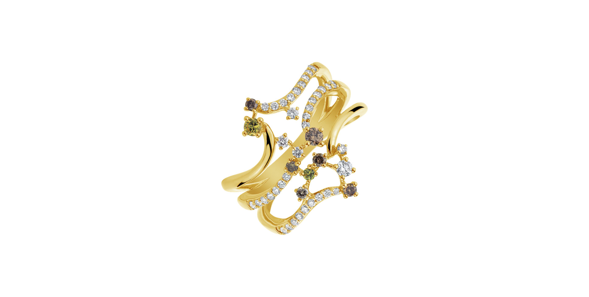 Ring with brown and white diamonds and Sapphire Solar Constellations