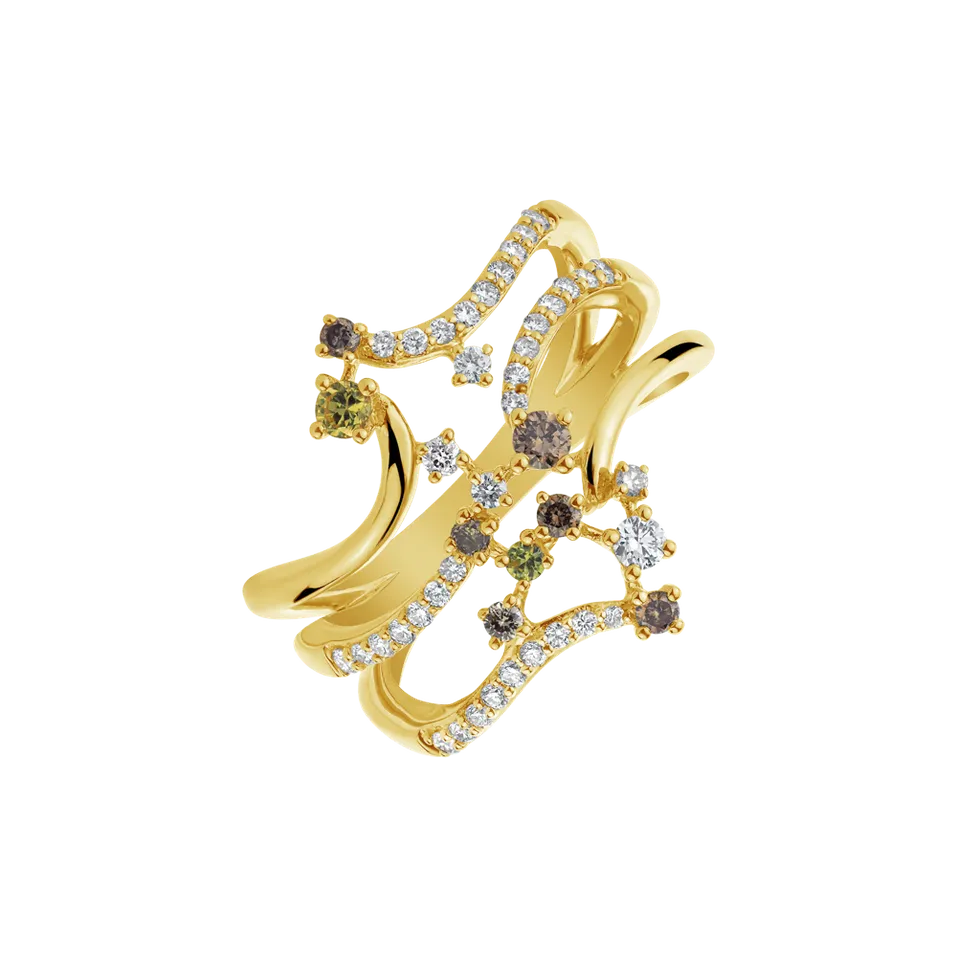 Ring with brown and white diamonds and Sapphire Solar Constellations