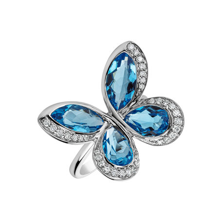 Diamond ring with Topaz Sky Butterfly