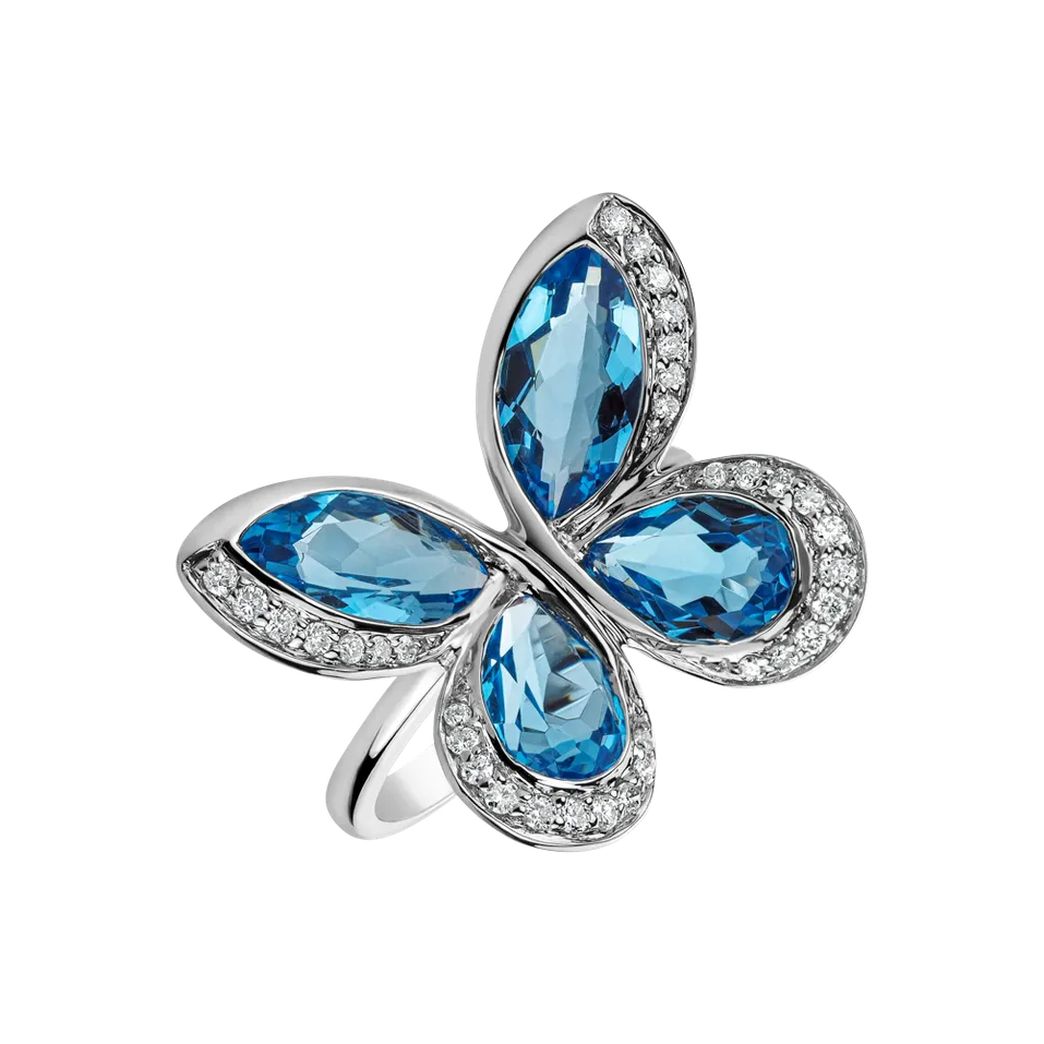 Diamond ring with Topaz Sky Butterfly