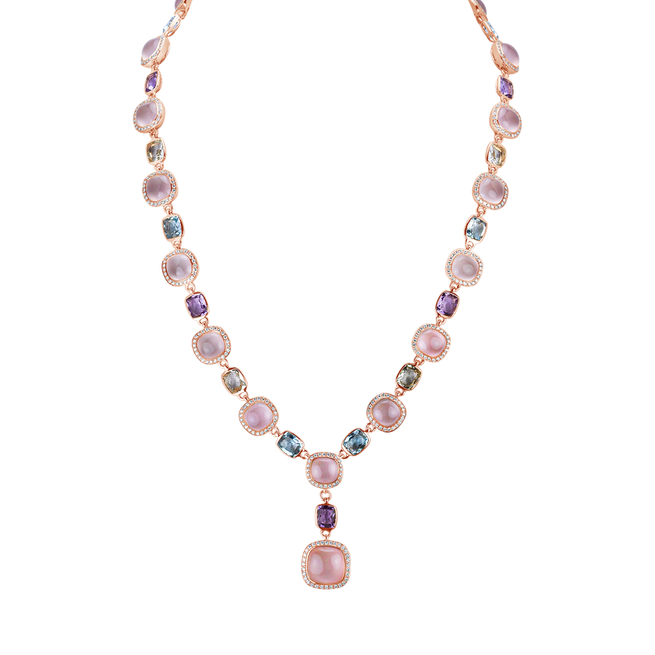 Diamond necklace with Amethyst, Topaz and Rose Quartz Caesarean Magic