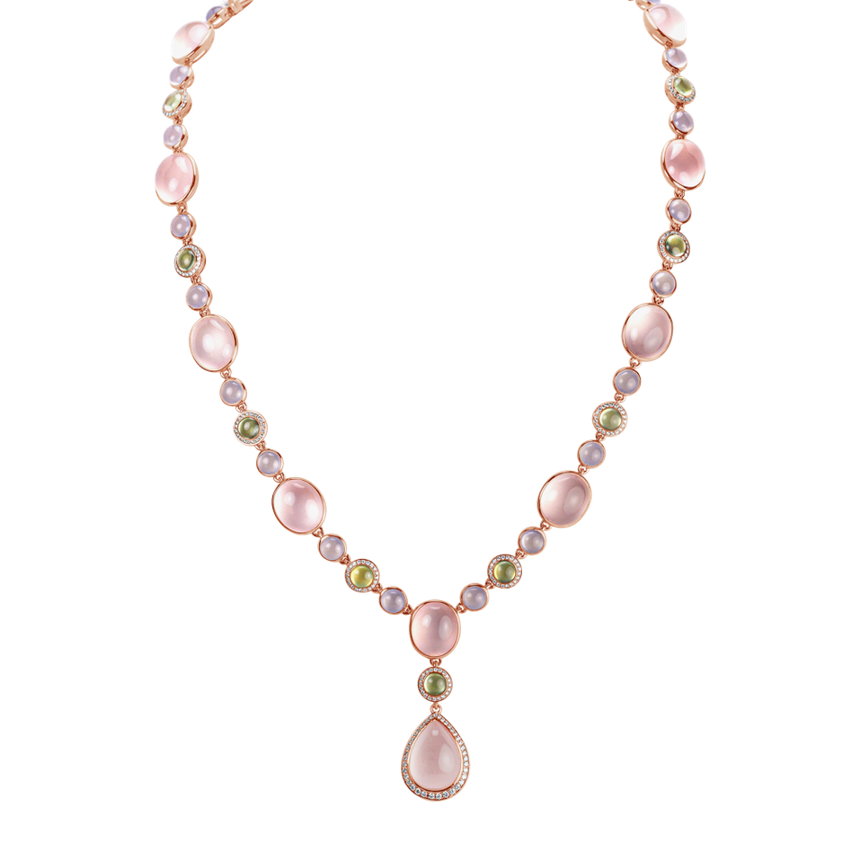 Diamond necklace with Chalcedony, Prehnite and Rose Quartz Caesarean Sin