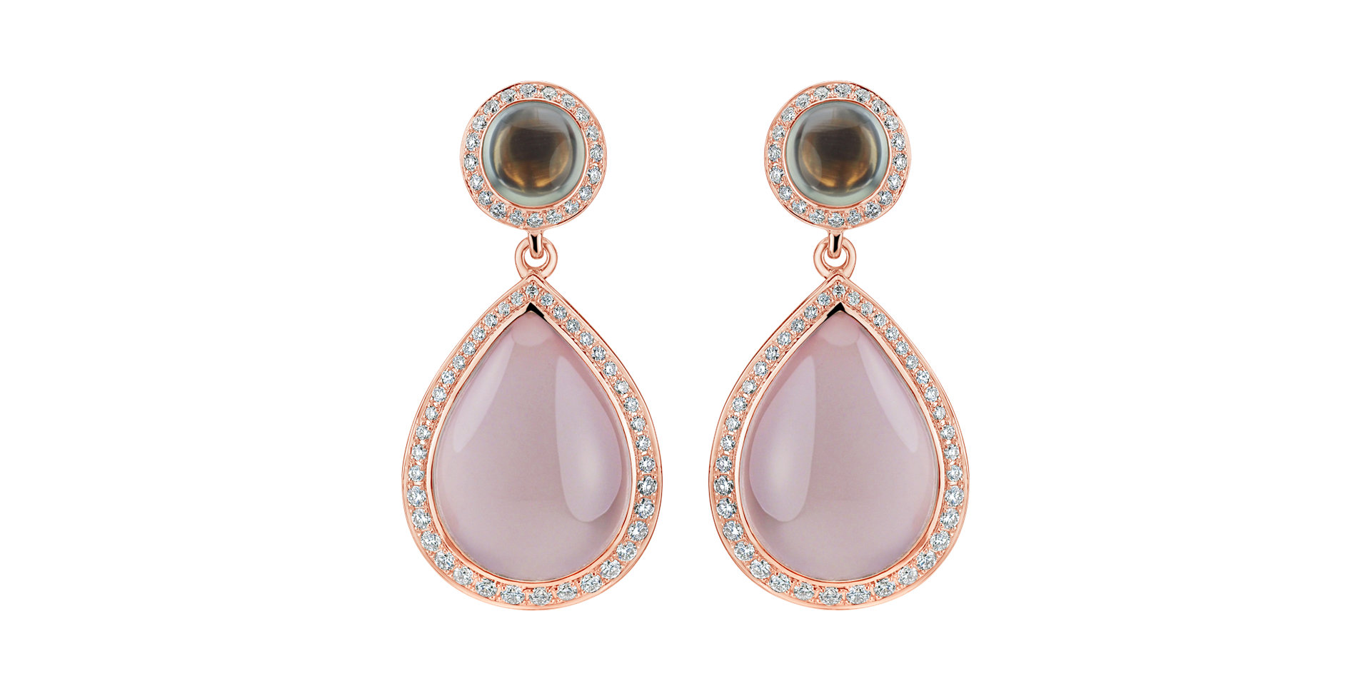 Diamond earrings, Prehnite and Rose Quartz Eternal Sunset