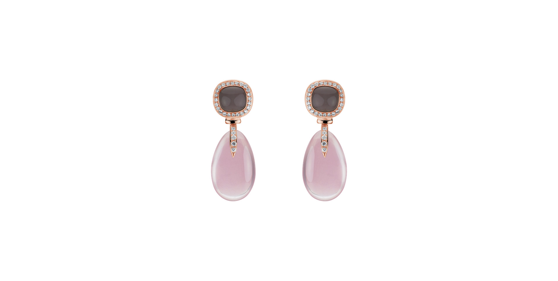 Diamond earrings with Rose Quartz and Moonstone Kahili