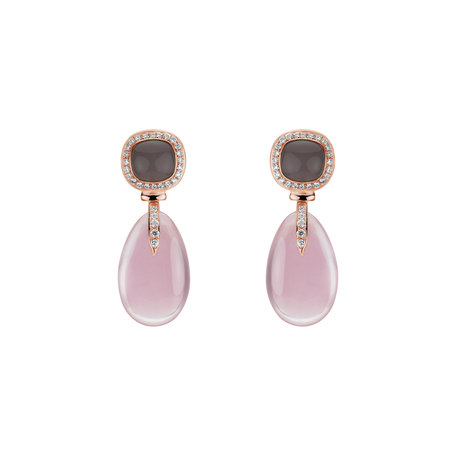Diamond earrings with Rose Quartz and Moonstone Kahili