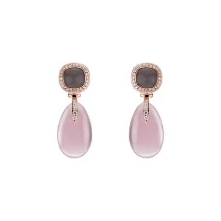 Diamond earrings with Rose Quartz and Moonstone Kahili