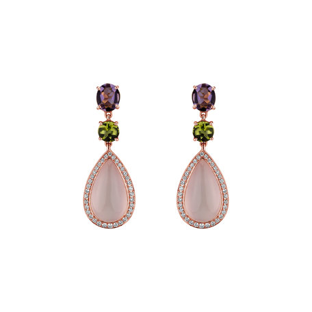 Diamond earrings, Amethyst, Rose Quartz and Peridote Petal of Love