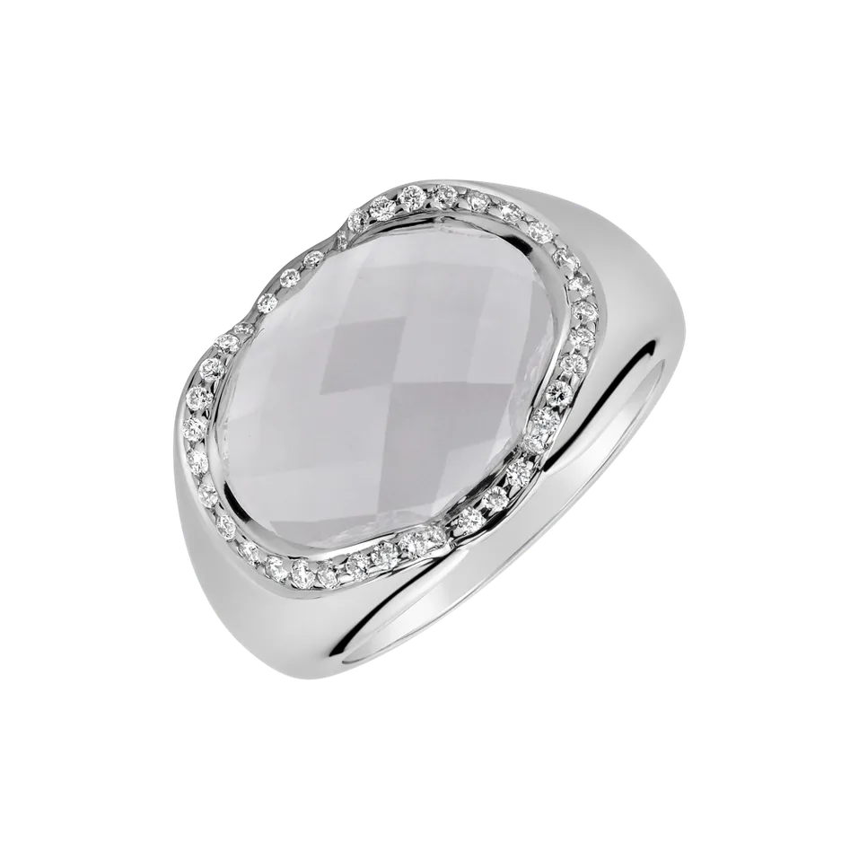 Diamond ring with Quartz Snow Glitter night