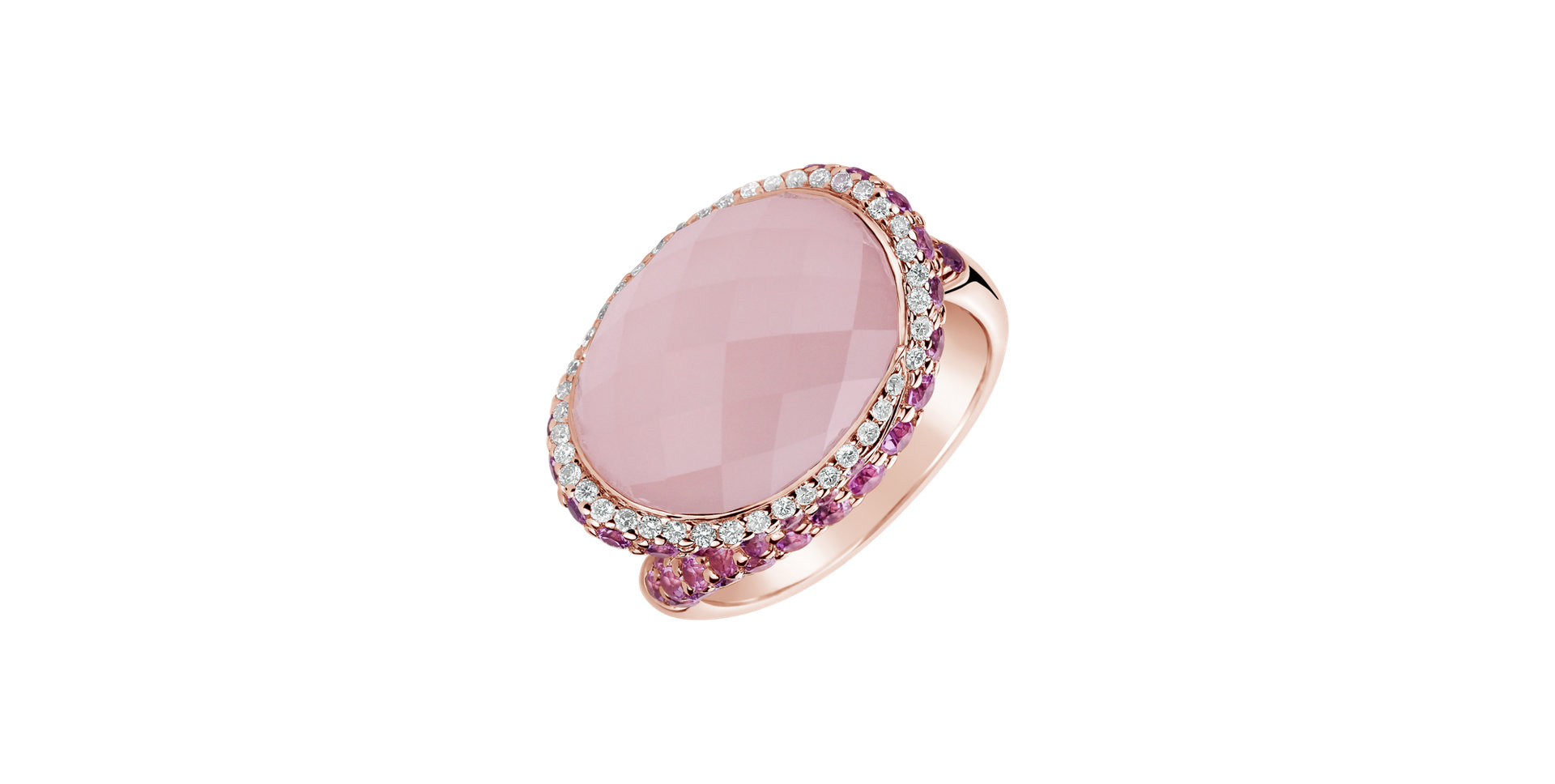 Diamond ring with Rose Quartz and Sapphire Kaycee