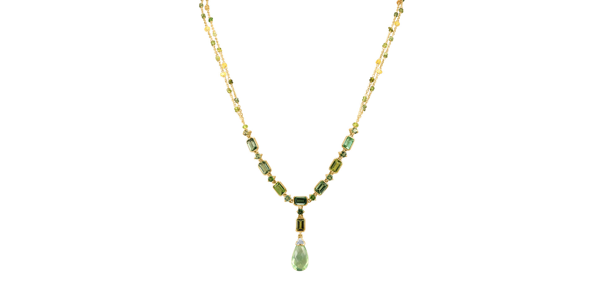 Diamond necklace with Prehnite and Tourmalíne. Caesarean Fantasy