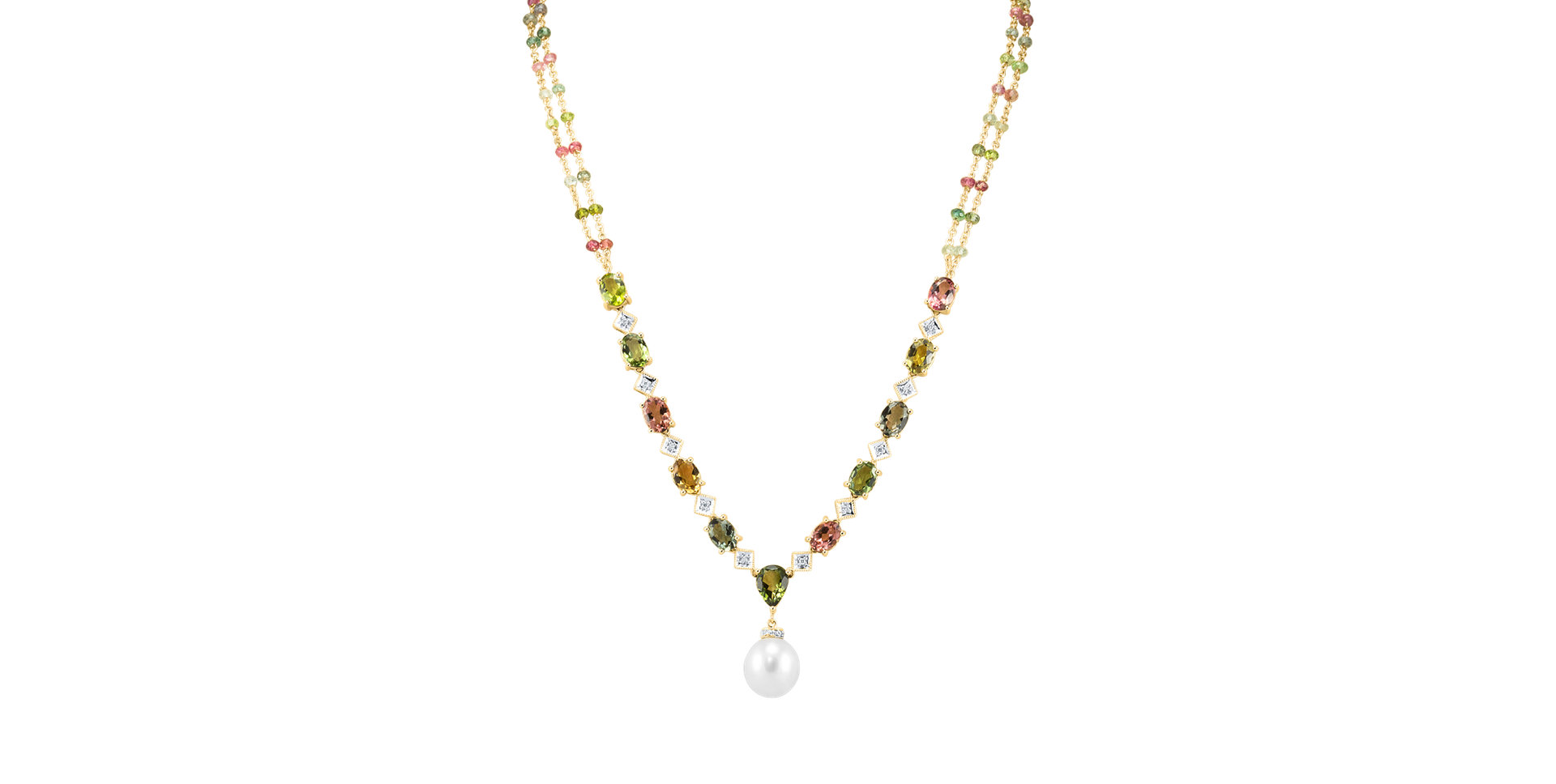 Diamond necklace with Tourmalíne and Pearl Caesarean Poetry