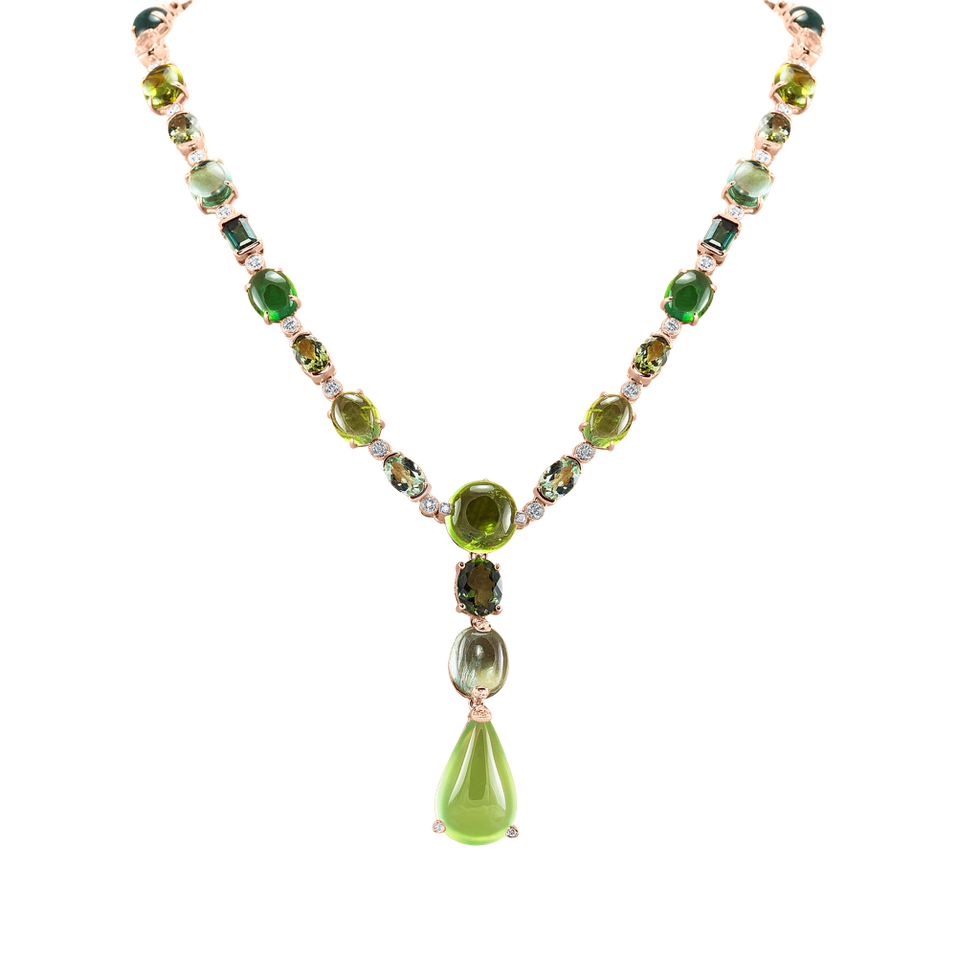 Diamond necklace with Tourmalíne and Prehnite Caesarean Kiss