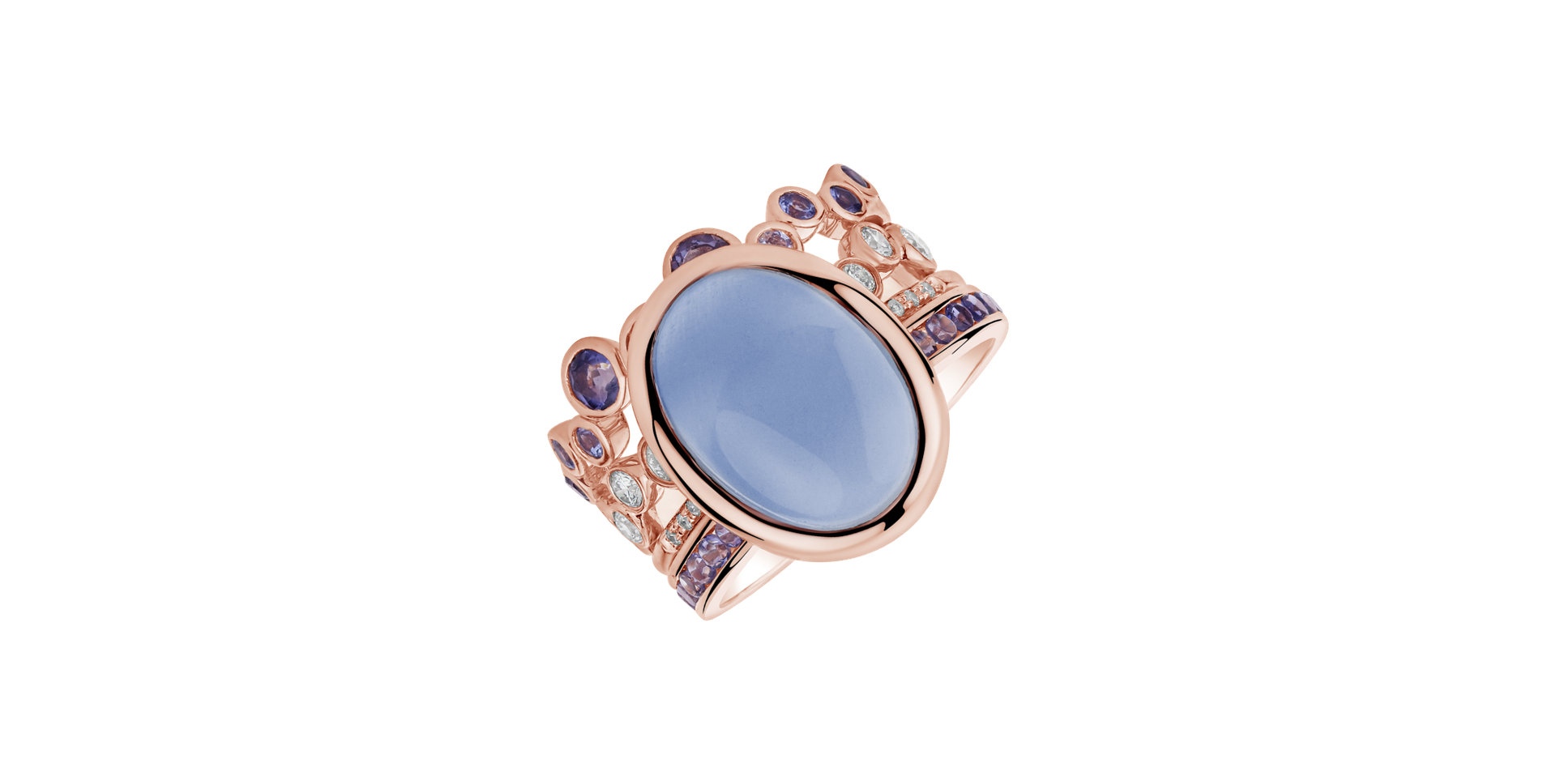 Diamond ring with Aquamarine and Iolite Luciole