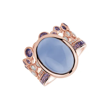 Diamond ring with Aquamarine and Iolite Luciole