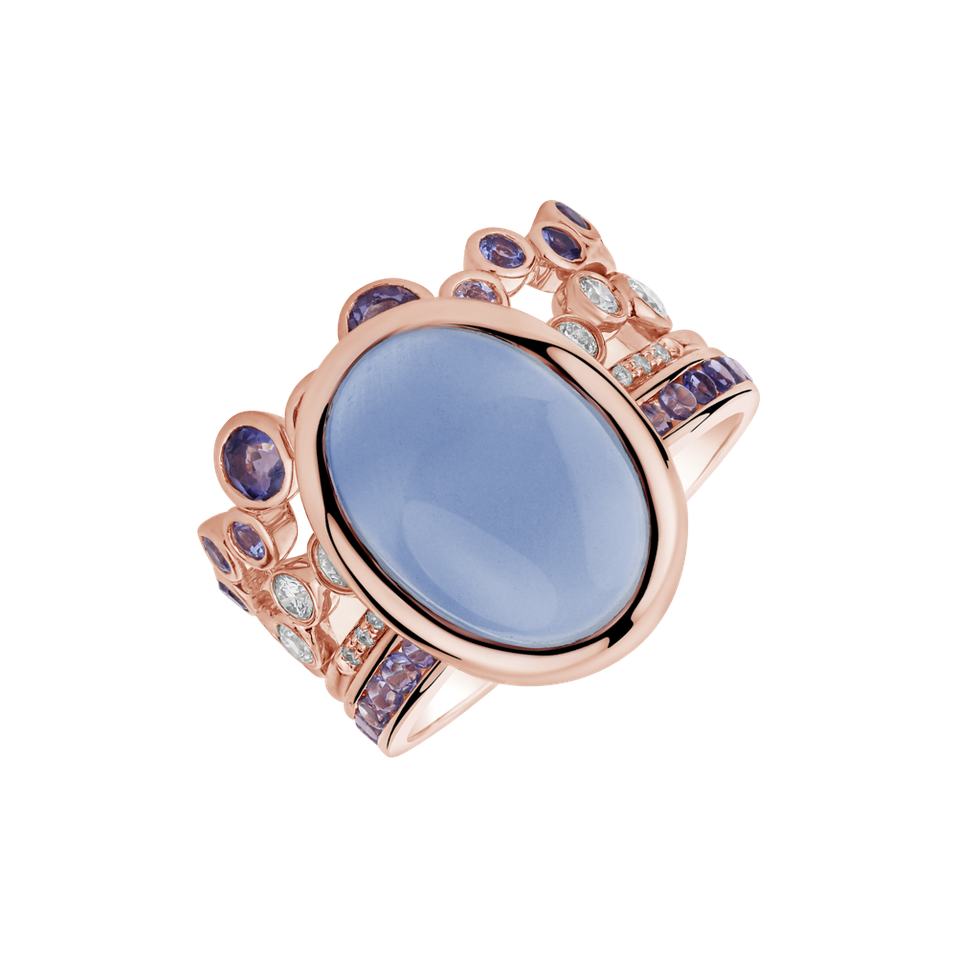 Diamond ring with Aquamarine and Iolite Luciole