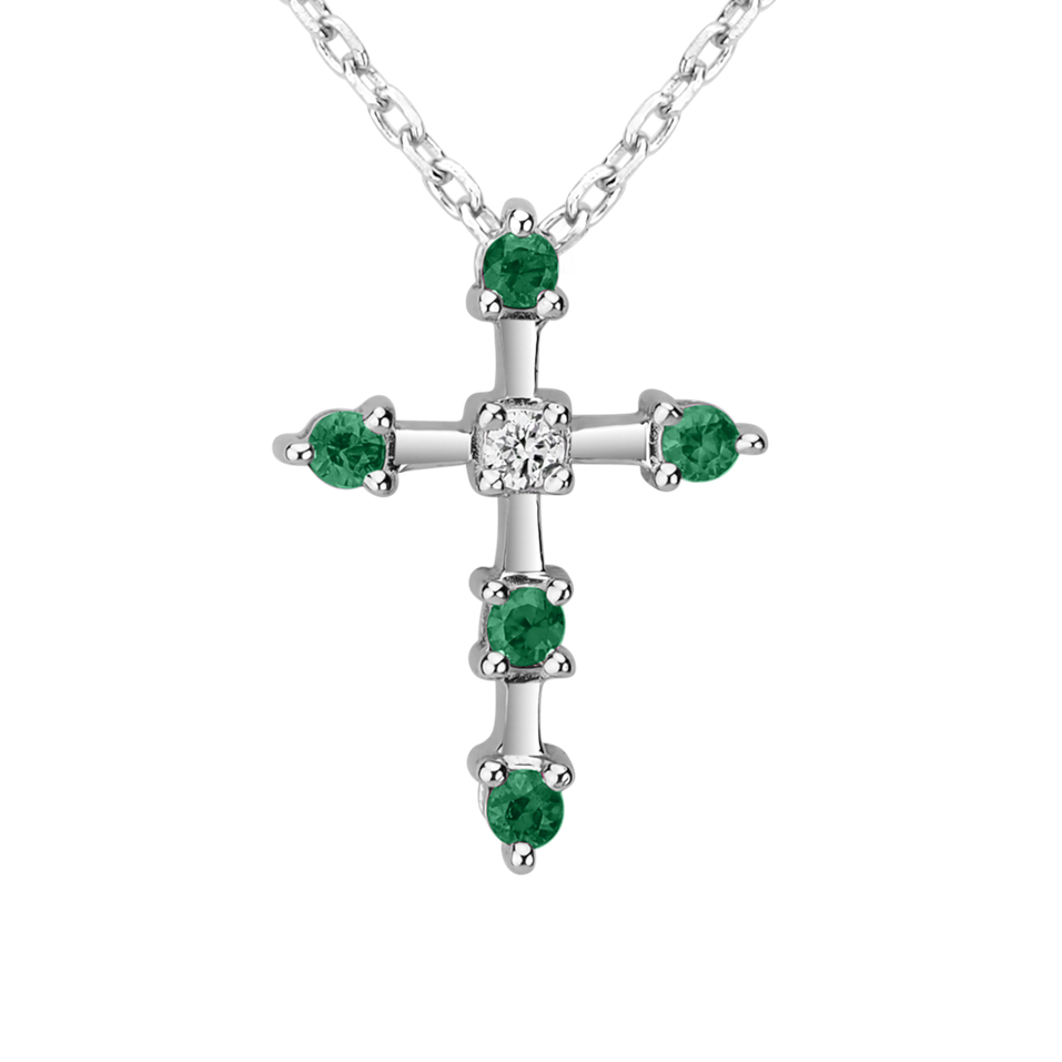 Diamond necklace with Emerald Sparkling Cross