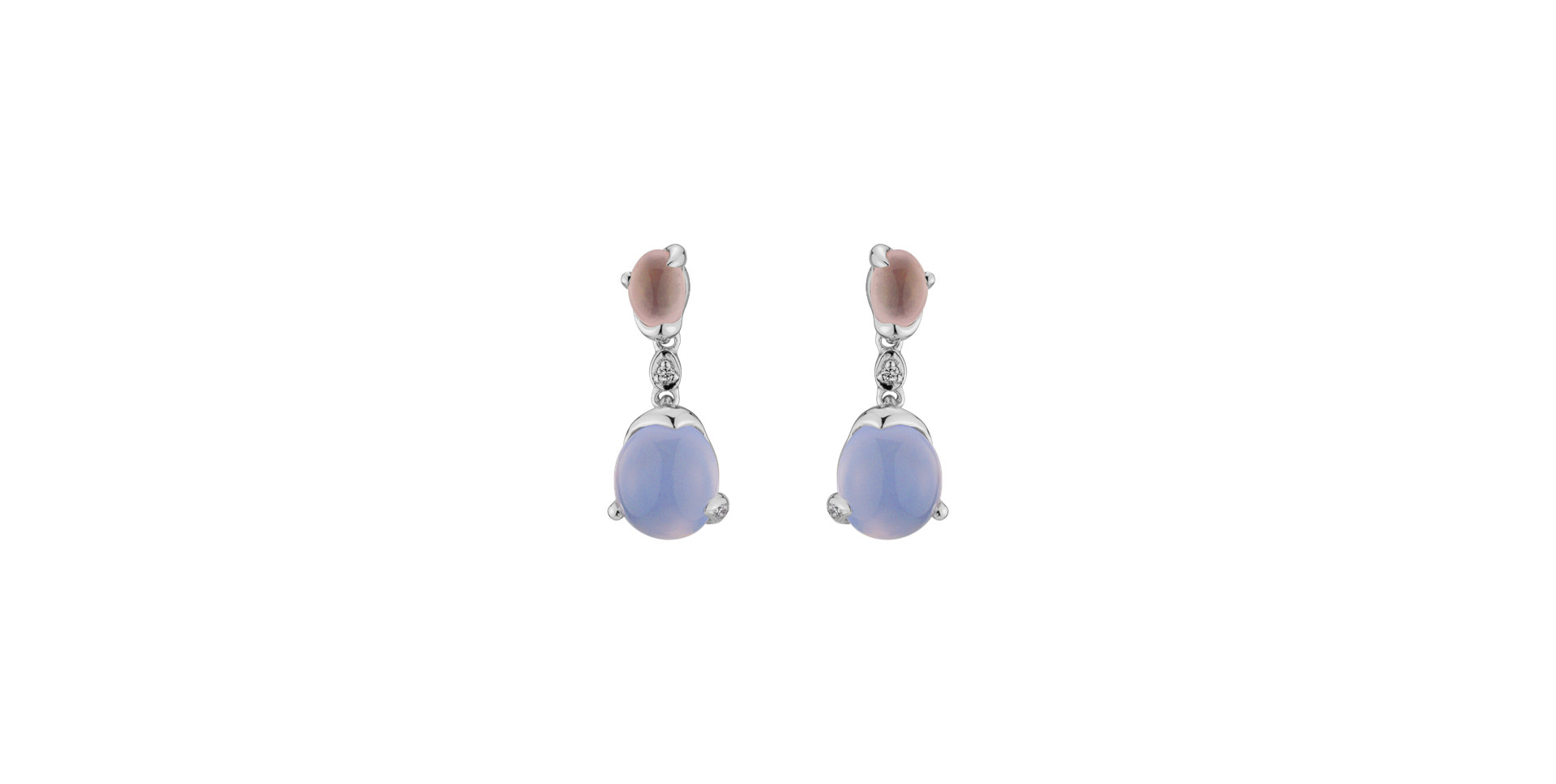 Diamond earrings, Rose Quartz and Chalcedony Fabulous Romance