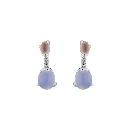 Diamond earrings, Rose Quartz and Chalcedony Fabulous Romance