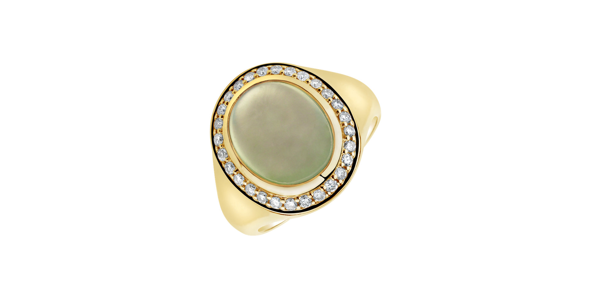 Diamond ring with Prehnite Mistress Moonlight