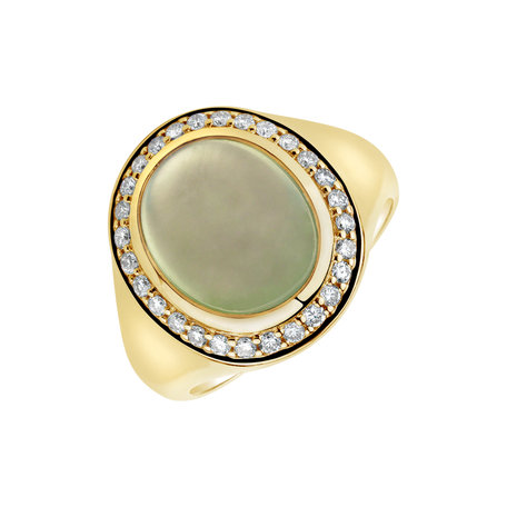 Diamond ring with Prehnite Mistress Moonlight